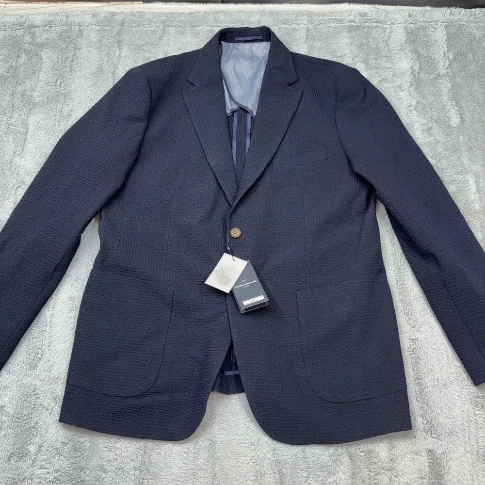 Victor Emmanuel Textured Stretch Seersucker Sport Coat L/42-Reg Navy NWT